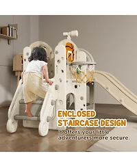 Qaba 7-in-1 Toddler Slide, Playset Indoor for Ages 1-6 Years w/ Ring Toss