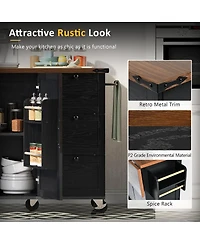 Kitchen Island with Power Outlet & Drop Leaf, 47.2" Farmhouse Rolling Cart Spice Rack Storage Drawers-Maison Boucle