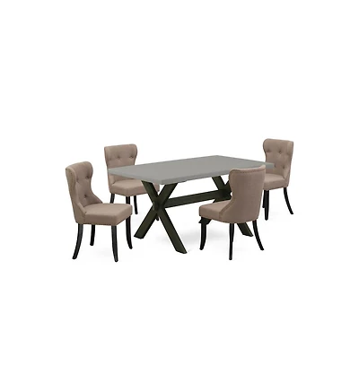 5-Piece Kitchen Dining Room Set- 4 Parson Chairs with Coffee Color Linen Fabric Seat and Button Tufted Chair Back - Rectangular Table Top
