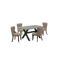 5-Piece Kitchen Dining Room Set- 4 Parson Chairs with Coffee Color Linen Fabric Seat and Button Tufted Chair Back - Rectangular Table Top
