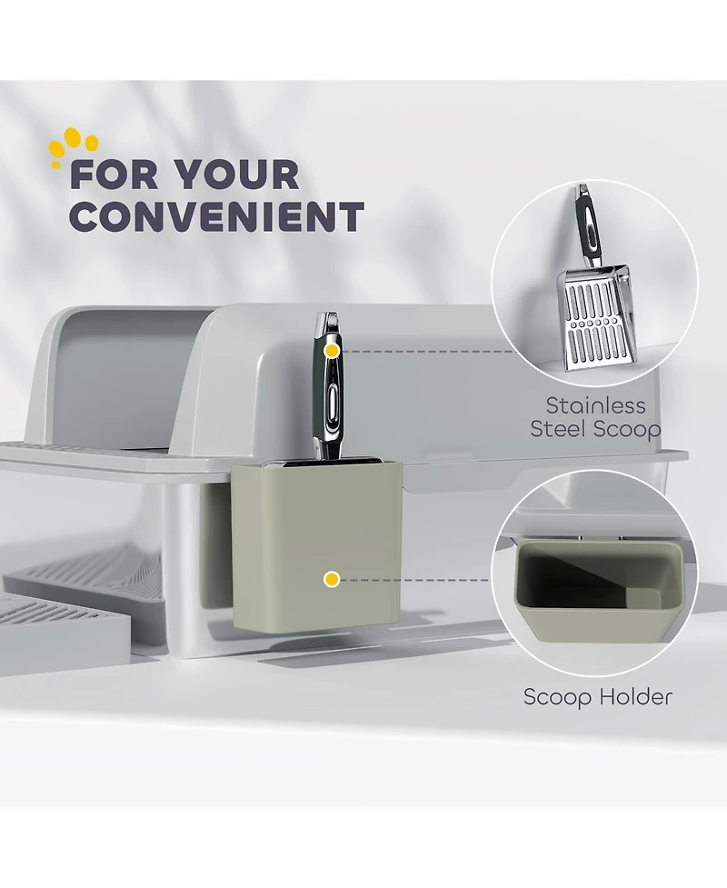 PawHut Stainless Steel Litter Box, High Sided Anti-Urine Leakage Non-Sticky