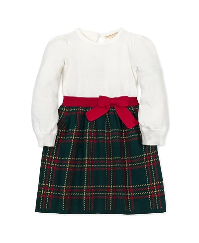 Hope & Henry Toddler Girls Organic Long Sleeve Skater Sweater Dress with Bow