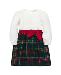 Hope & Henry Toddler Girls Organic Long Sleeve Skater Sweater Dress with Bow