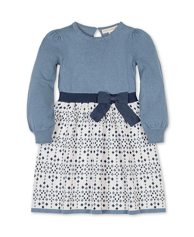 Hope & Henry Toddler Girls Organic Long Sleeve Skater Sweater Dress with Bow