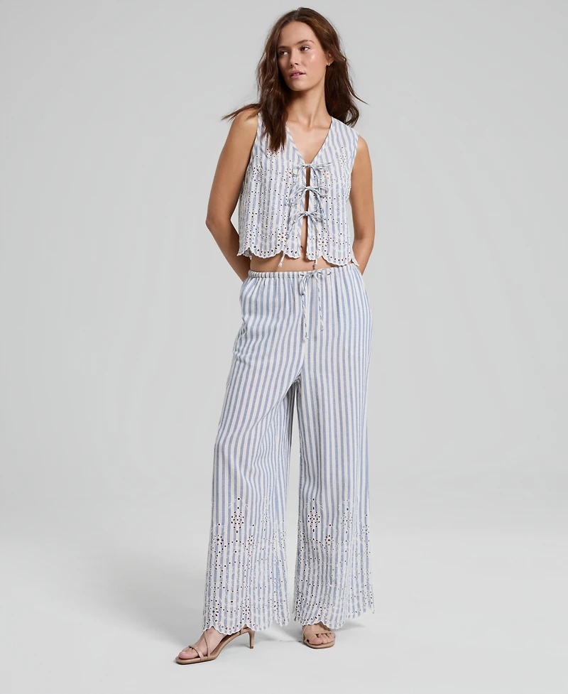 And Now This Women's Striped Eyelet Wide-Leg Pants, Macy's Exclusive