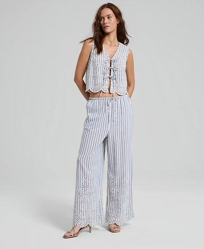 And Now This Women's Striped Eyelet Wide-Leg Pants, Macy's Exclusive