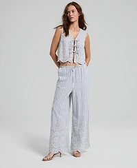And Now This Women's Striped Eyelet Wide-Leg Pants, Macy's Exclusive