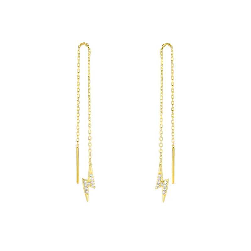 Spero London Lightning Bolt Sterling Chain Drop Earrings