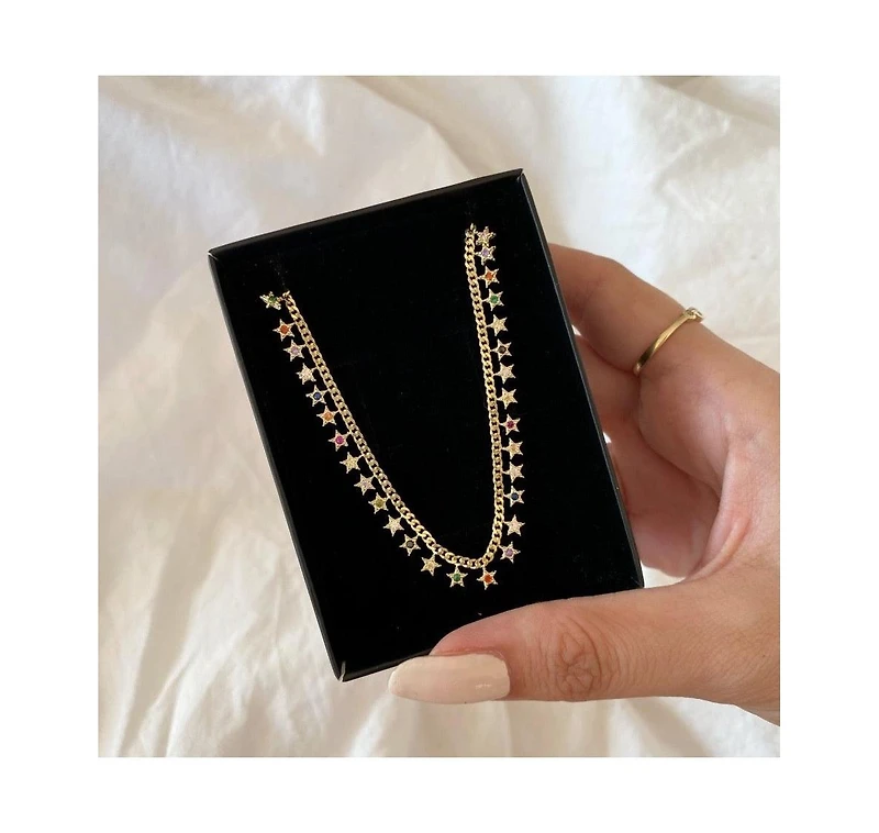 Spero London Rainbow Multiple Star Station Necklace Sterling Silver