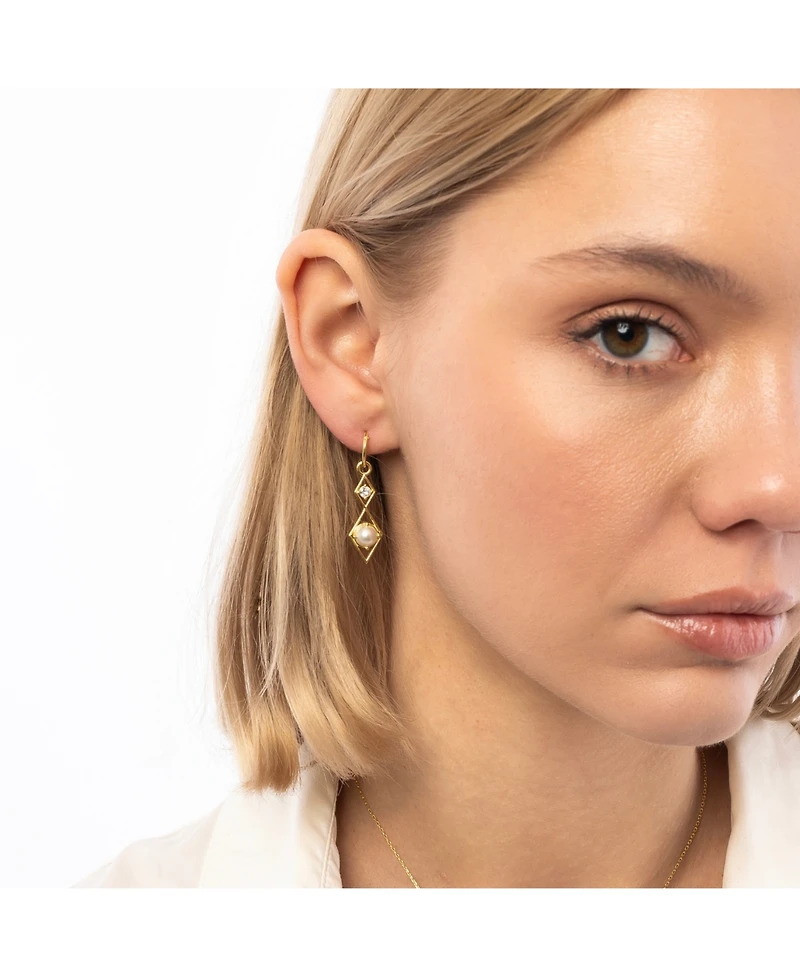 Sterling Silver Rhombus 3D Pearl Earrings