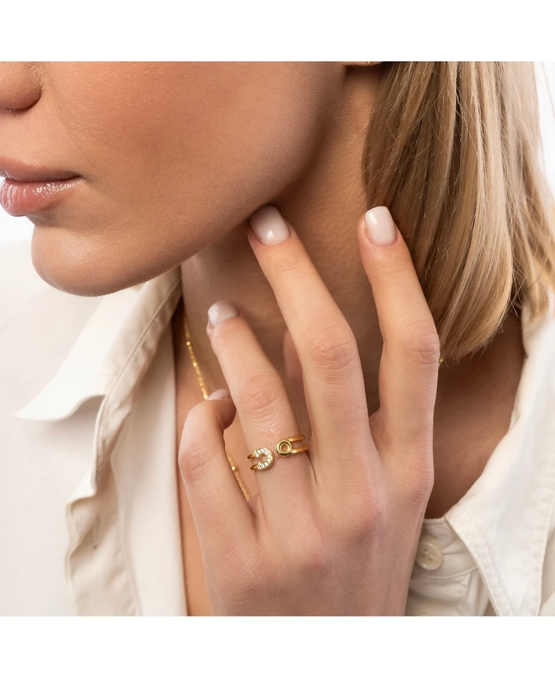 Sterling Silver Pave Jewelled Safety Pin Ring