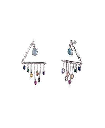 Spero London Colourful Rainbow Rain Drop Earrings in Sterling Silver