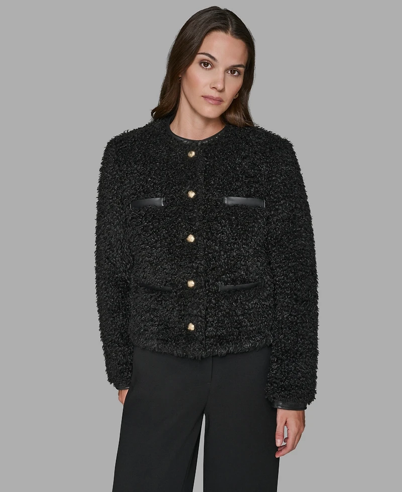 Karl Lagerfeld Paris Women's Crewneck Pocket Detail Jacket