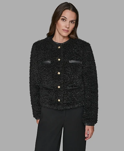Karl Lagerfeld Paris Women's Crewneck Pocket Detail Jacket
