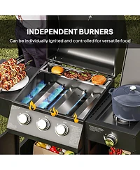 Outsunny 3 Burner Gas Grill with Side Burner and Shelves, Propane Bbq Grill