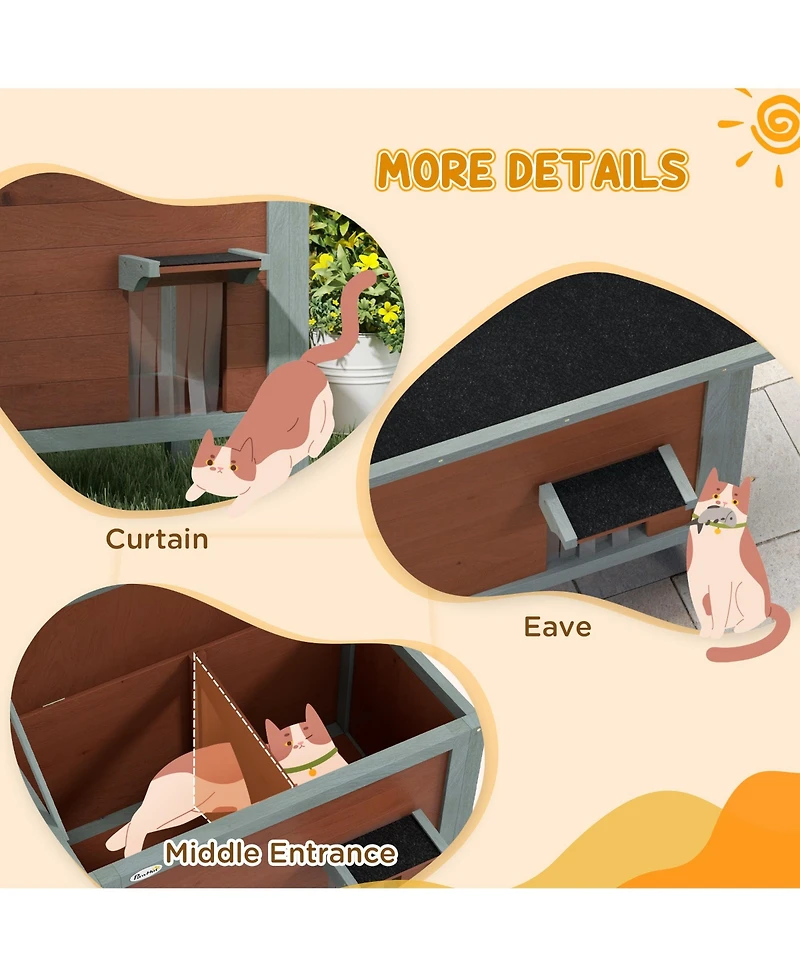 PawHut Outdoor Cat House, Wooden Feral Cat House W/ Removable Floor,