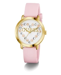 Guess Women's Gold-Tone Pink Silicone Analog Watch, 36mm