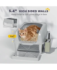 PawHut Stainless Steel Litter Box with High Sided for Anti-Urine Leakage