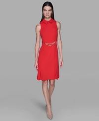 Karl Lagerfeld Paris Women's Point Collar Sleeveless Dress