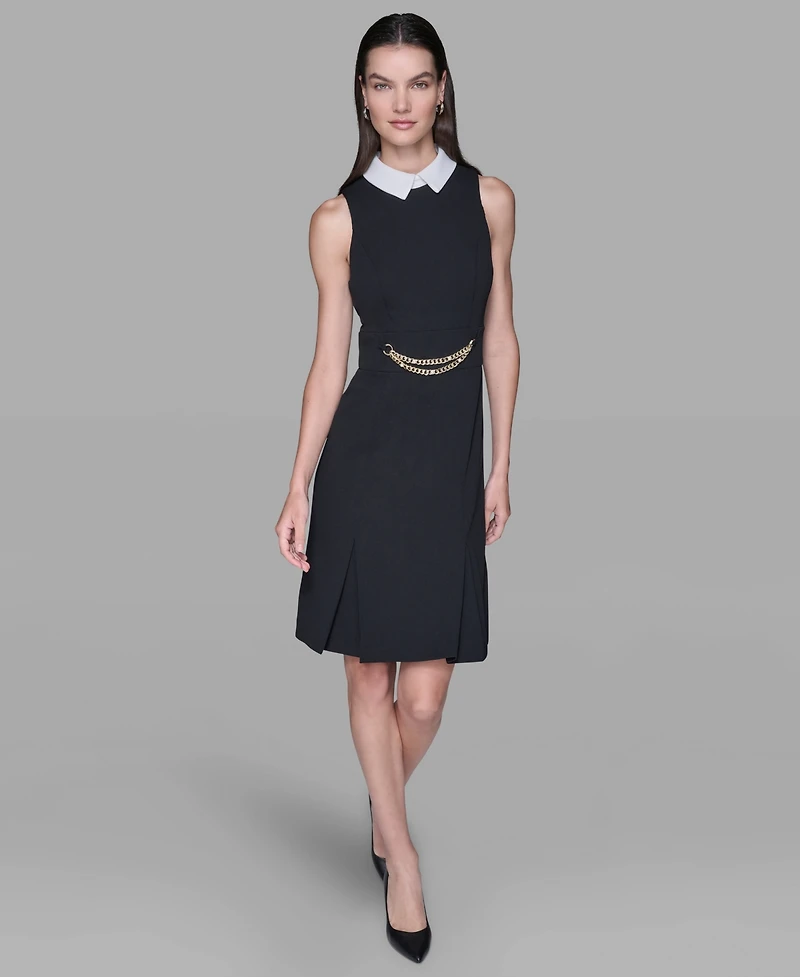 Karl Lagerfeld Paris Women's Point Collar Sleeveless Dress