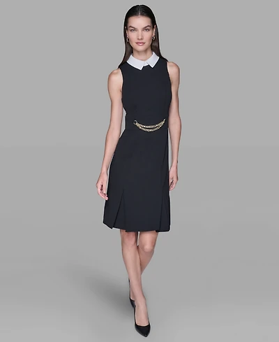 Karl Lagerfeld Paris Women's Point Collar Sleeveless Dress
