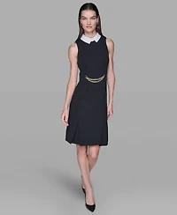 Karl Lagerfeld Paris Women's Point Collar Sleeveless Dress
