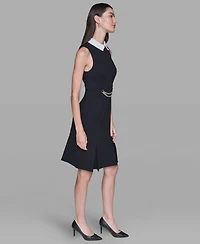 Karl Lagerfeld Paris Women's Point Collar Sleeveless Dress