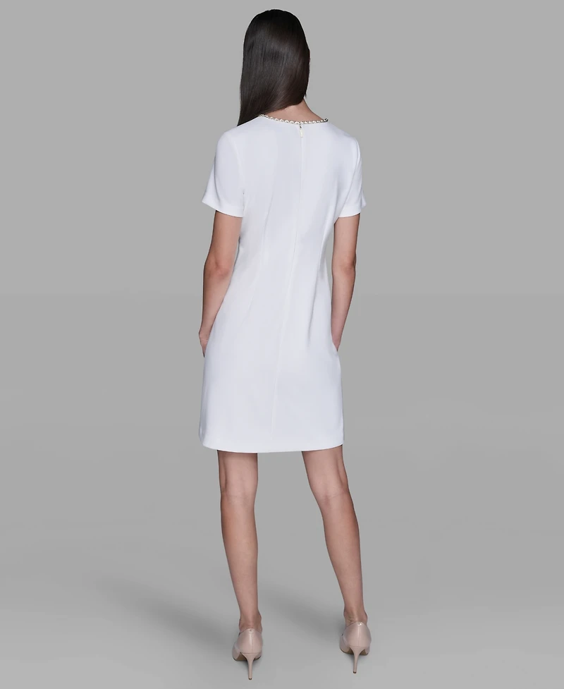 Karl Lagerfeld Paris Women's Crewneck Chain Detail Shift Dress