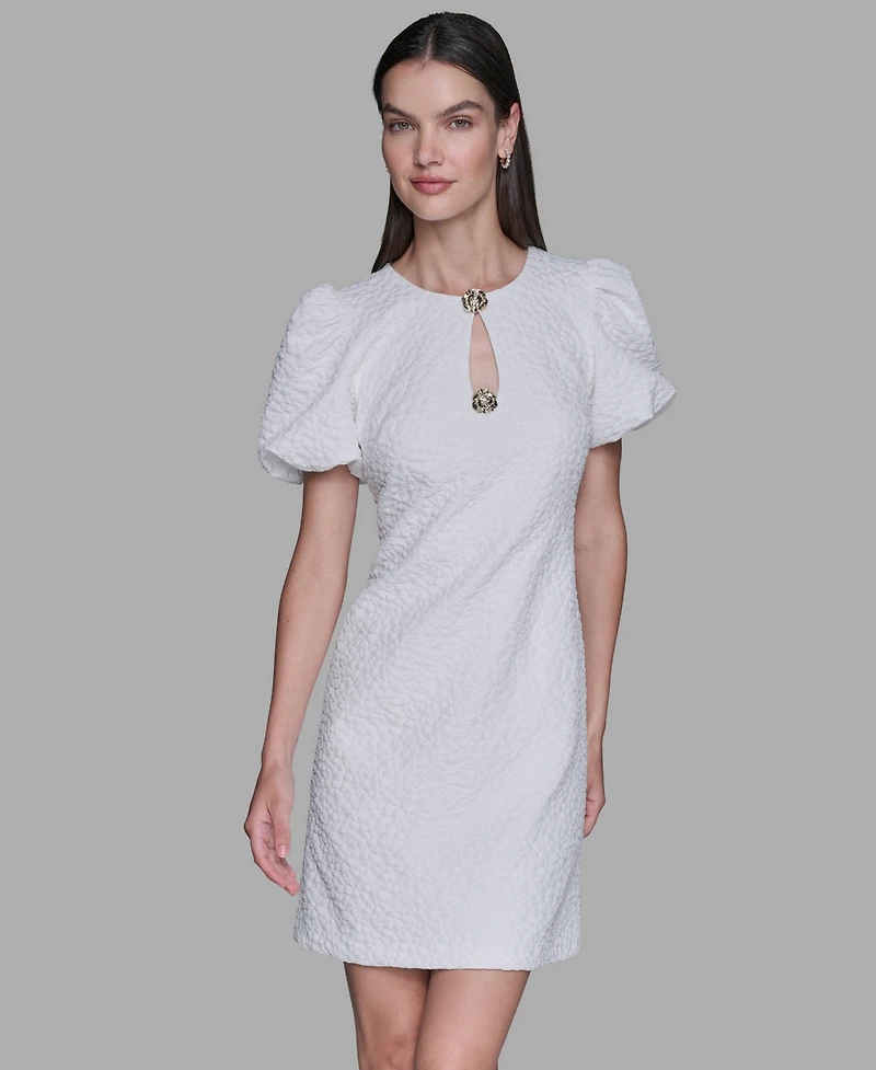 Karl Lagerfeld Paris Women's Puff-Sleeve Floral Dress