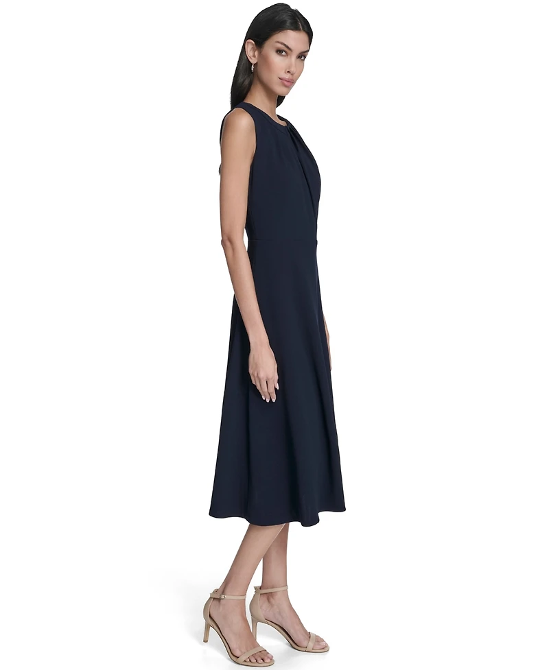 Calvin Klein Women's Pleat Detail Crewneck Midi Dress