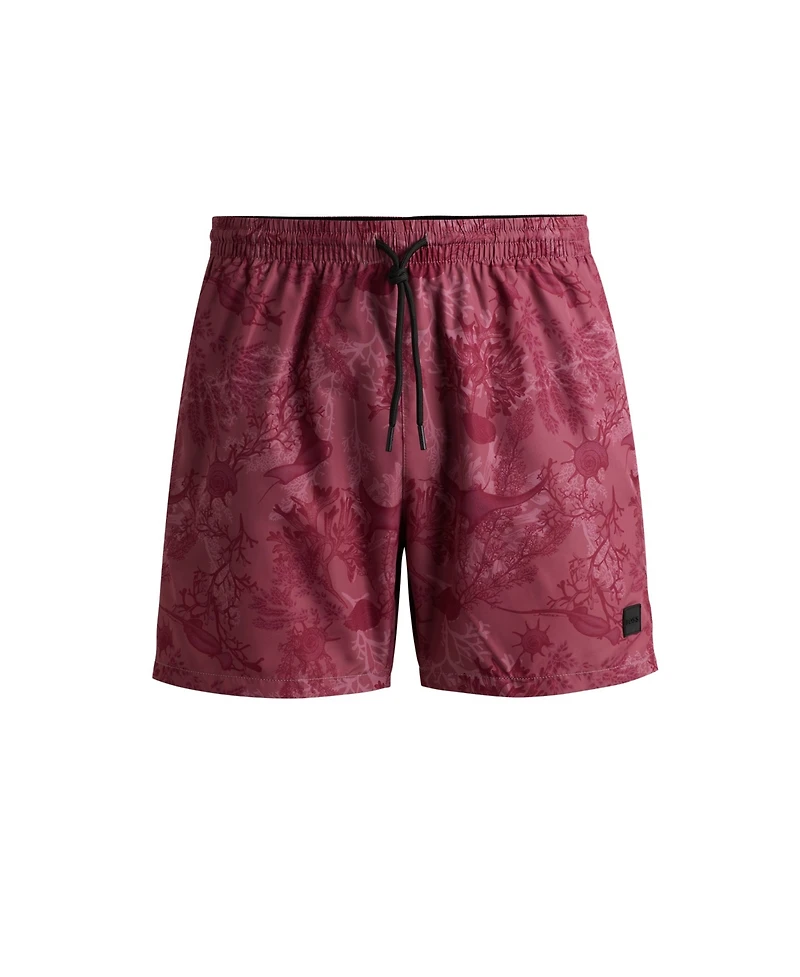 Boss by Hugo Men's Seasonal Print Logo-Badge Swim Shorts