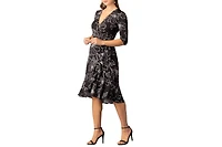 Kiyonna Women's Flirty Flounce Midi Wrap Dress with 3/4 Sleeves