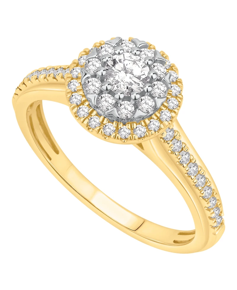 Macy's Diamond Halo Cluster Engagement Ring (1/2 ct. t.w.) in 14k Yellow Gold