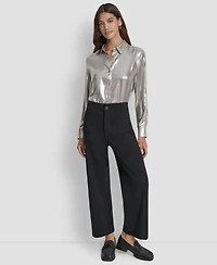 Dkny Jeans Petite High-Rise Wide-Leg Cropped Ponte Pants