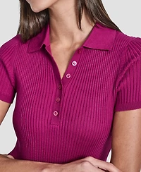 Dkny Jeans Petite Short-Sleeve Ribbed Polo Shirt