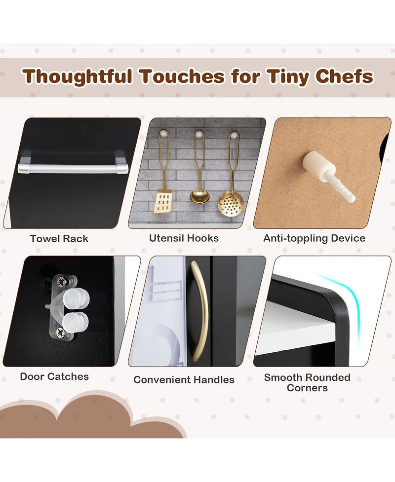 Skonyon Kids Wooden Pretend Play Kitchen with Blackboard & Accessories