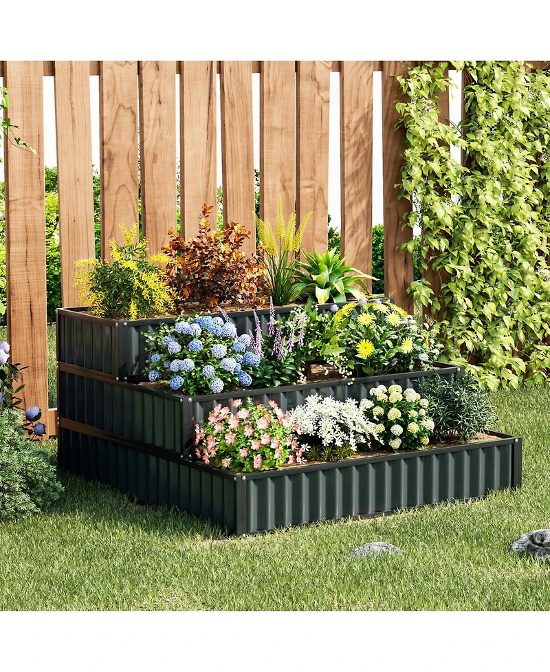 Sugift Heavy-Duty Metal Outdoor 3-Tier Raised Garden Bed Planter Box