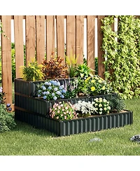 Sugift Heavy-Duty Metal Outdoor 3-Tier Raised Garden Bed Planter Box