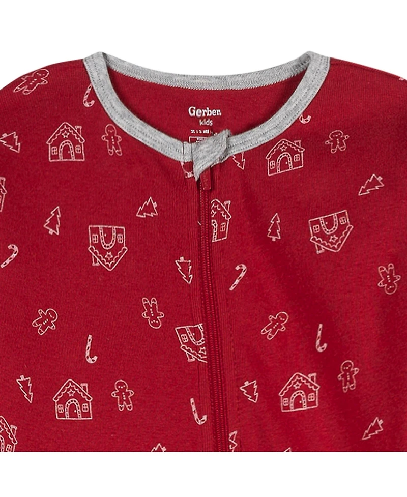 Gerber Baby Neutral 2-Piece Snug Fitting Footed Pajamas, Gingerbread People, 0-3 Months