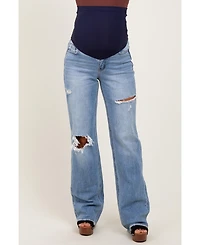 Pinkblush Maternity Light Blue Distressed Open Knee Straight Leg Jeans