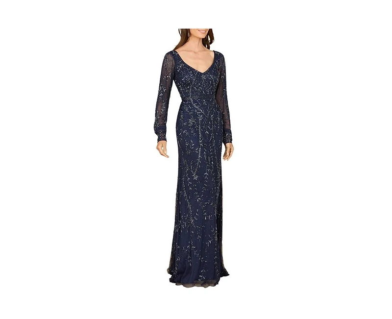 Lara Women's V-Neck Beaded Gown with Sleeves