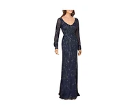 Lara Women's V-Neck Beaded Gown with Sleeves