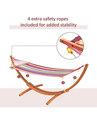 Outsunny Wooden Curved Arc Hammock Stand with Cotton Hammock Outdoor Patio Swing Multicolor