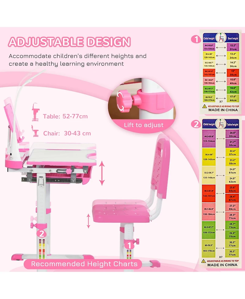 Qaba Functional Kids Desk and Chair Set Height Adjustable School Study Table