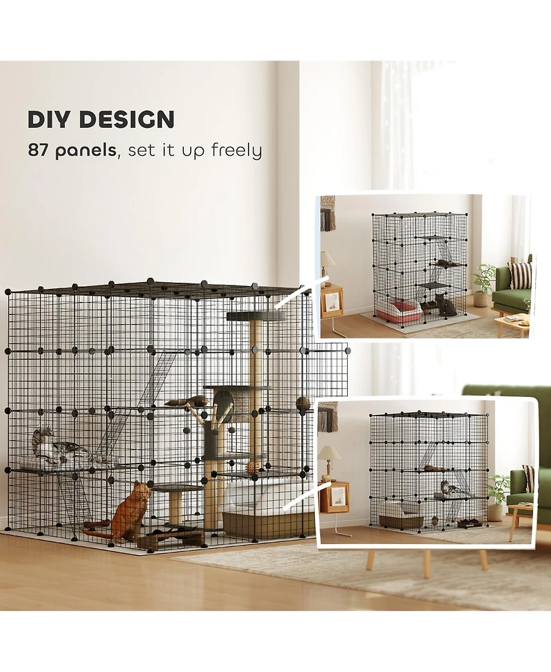 PawHut 4-Tier Large Cat Cage, 55" Diy Cat Playpen with Platforms,