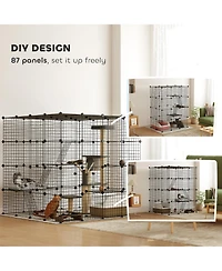 PawHut 4-Tier Large Cat Cage, 55" Diy Cat Playpen with Platforms,