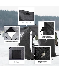 Outsunny 2 Person Ice Fishing Shelter with Padded Walls, Thermal Waterproof Portable Pop Up Ice Tent with 2 Doors, Black