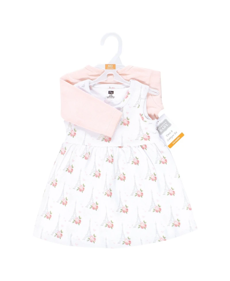 Hudson Baby Cotton Dress and Cardigan Set, Bonjour Paris