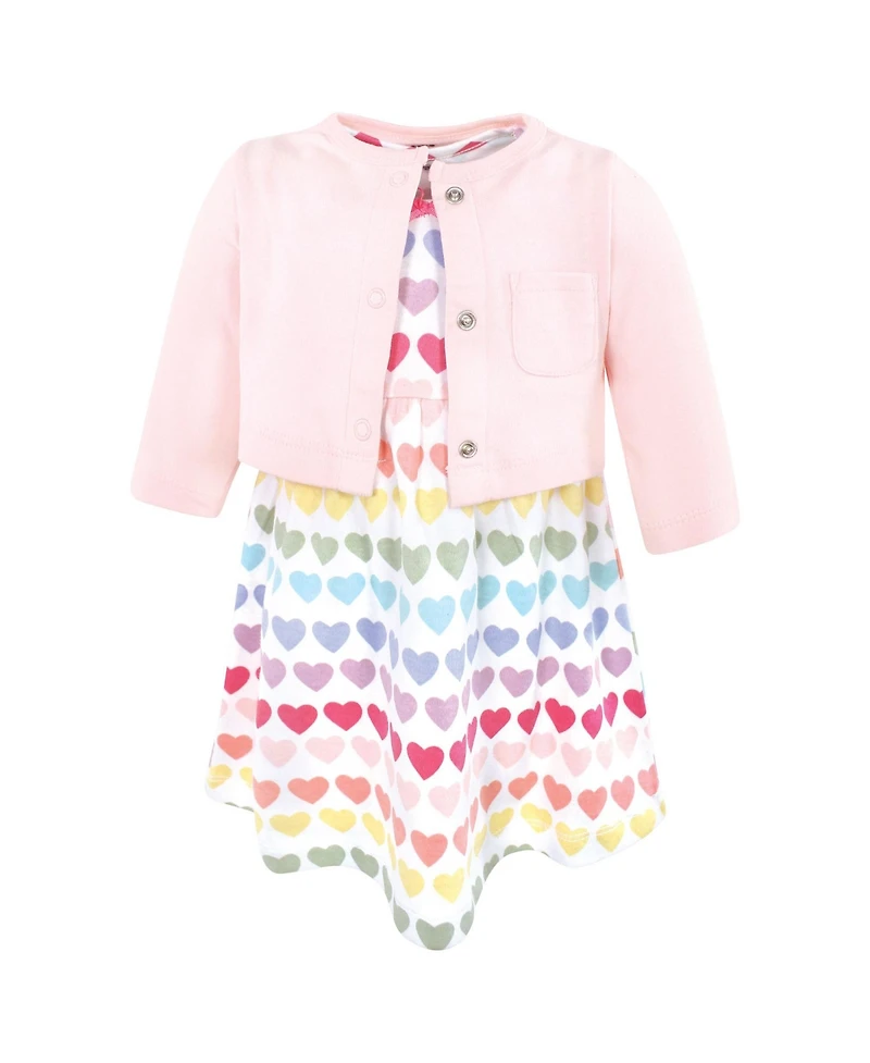 Hudson Baby Girls 0-24M Cotton Dress and Cardigan Set, Cascading Hearts