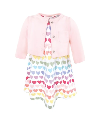 Hudson Baby Girls 0-24M Cotton Dress and Cardigan Set, Cascading Hearts